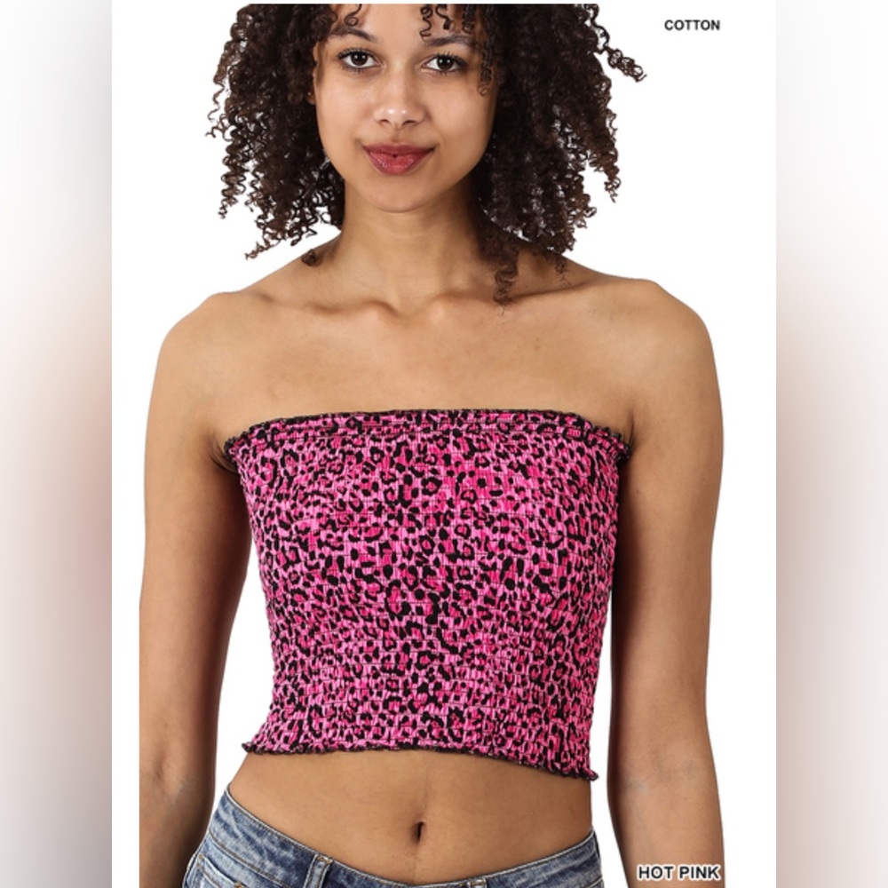 NWT ZENANA LEOPARD PRINT SMOCKED TUBE TOP